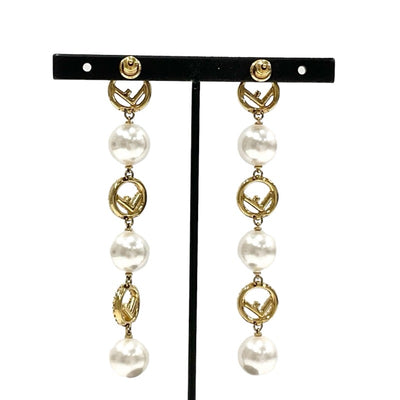 FENDI FENDI Earrings Gold Rhinestone Pearl