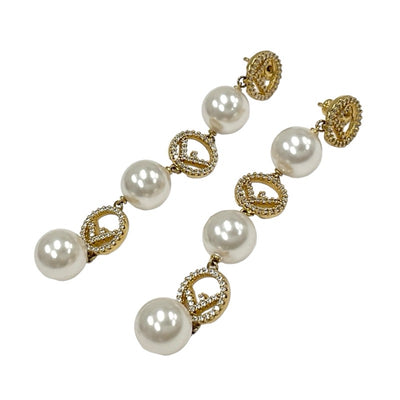 FENDI FENDI Earrings Gold Rhinestone Pearl