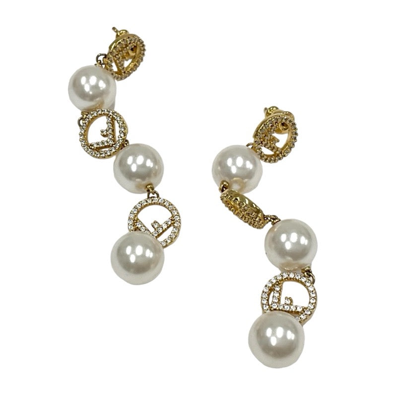 FENDI FENDI Earrings Gold Rhinestone Pearl