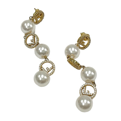 FENDI FENDI Earrings Gold Rhinestone Pearl