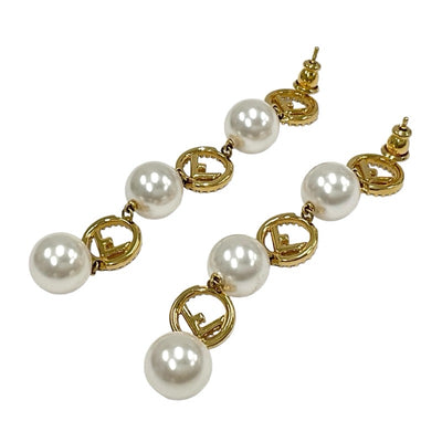 FENDI FENDI Earrings Gold Rhinestone Pearl