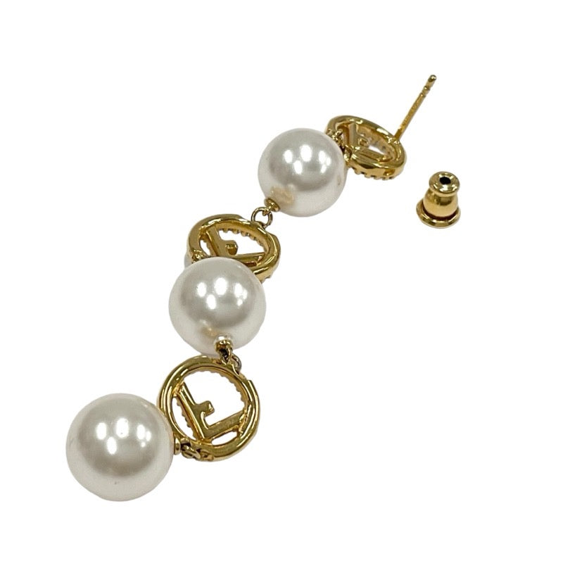 FENDI FENDI Earrings Gold Rhinestone Pearl