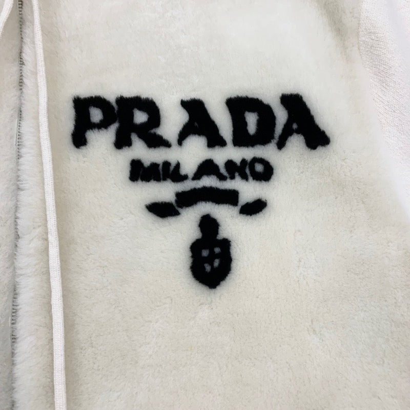 プラダ PRADA トップス ホワイト ブラック パーカー フーディ ロゴ ニット カシミヤ