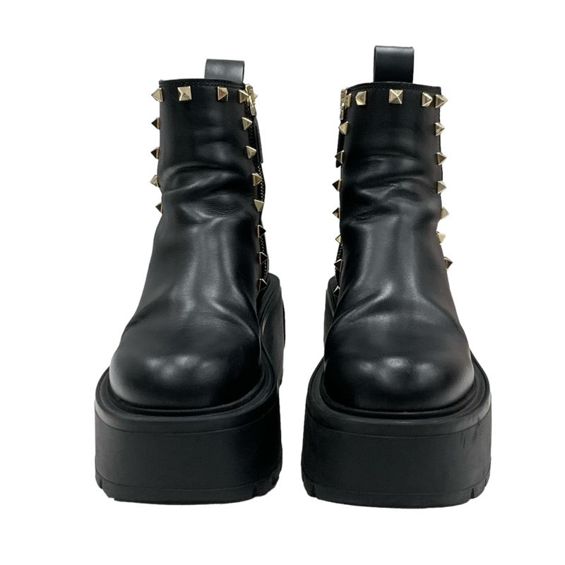 Valentino Boots, Short Boots, Shoes, Leather, Black, Gold, Rock Studs, Thick Sole, Platform