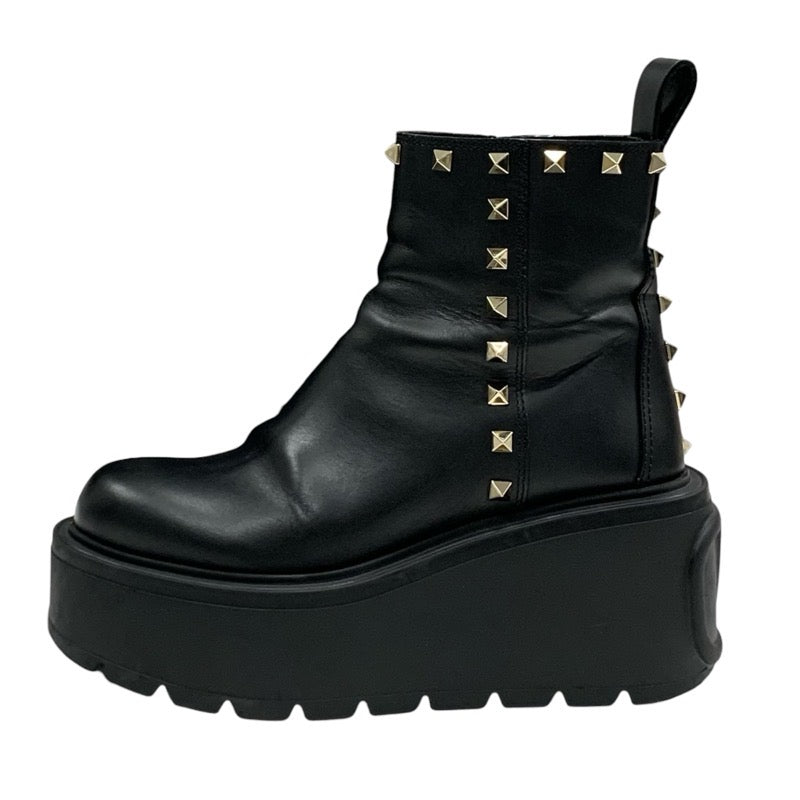 Valentino Boots, Short Boots, Shoes, Leather, Black, Gold, Rock Studs, Thick Sole, Platform