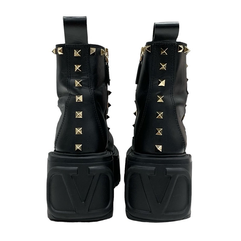 Valentino Boots, Short Boots, Shoes, Leather, Black, Gold, Rock Studs, Thick Sole, Platform