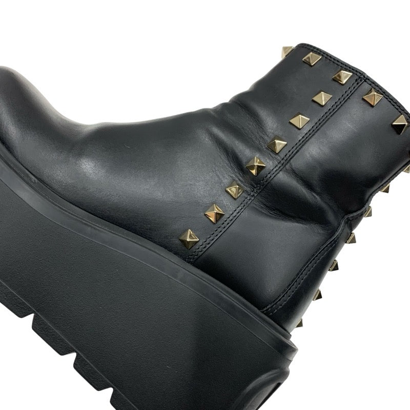 Valentino Boots, Short Boots, Shoes, Leather, Black, Gold, Rock Studs, Thick Sole, Platform