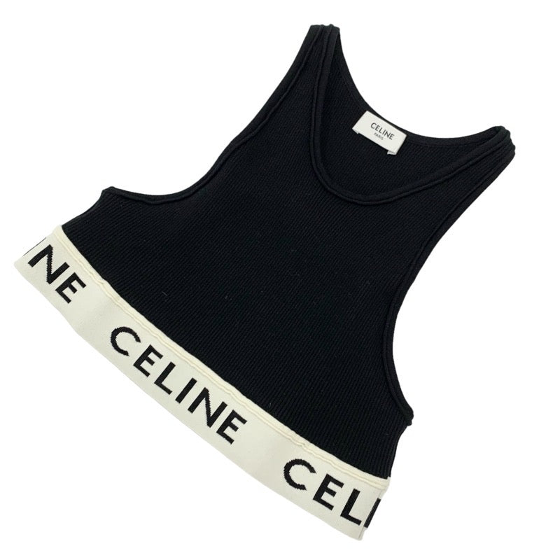 セリーヌ CELINE トップス コットン ブラック ホワイト 黒 ロゴ ブラトップ クロップド