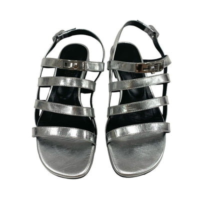 Hermes HERMES Transat Sandals Shoes Leather Silver Flat Sandals Kelly Metal Fittings