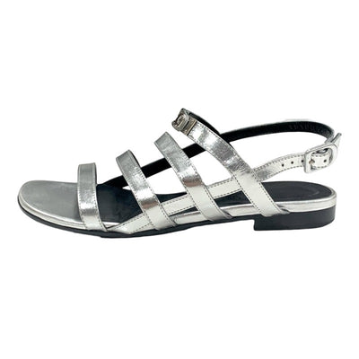 Hermes HERMES Transat Sandals Shoes Leather Silver Flat Sandals Kelly Metal Fittings