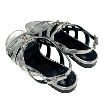 Hermes HERMES Transat Sandals Shoes Leather Silver Flat Sandals Kelly Metal Fittings