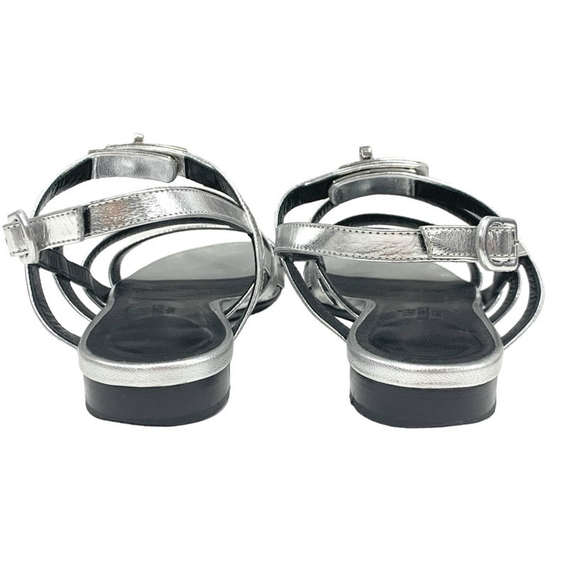 Hermes HERMES Transat Sandals Shoes Leather Silver Flat Sandals Kelly Metal Fittings