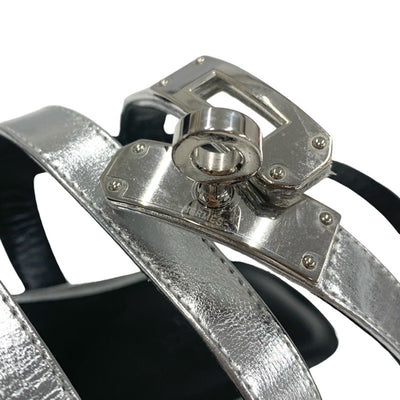 Hermes HERMES Transat Sandals Shoes Leather Silver Flat Sandals Kelly Metal Fittings