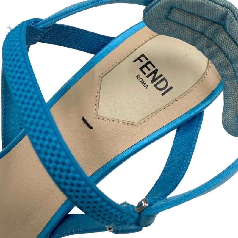 フェンディ FENDI コリブリ パンプス 靴 シューズ サテン レース ブルー 未使用 ロゴ