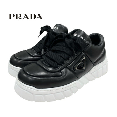 プラダ PRADA スニーカー 靴 シューズ レザー ブラック ホワイト 黒 トライアングル ロゴ メンズ
