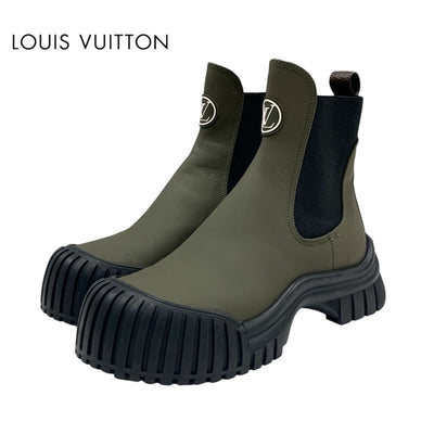 ルイヴィトン LOUIS VUITTON ルビーライン ブーツ ショートブーツ 靴 シューズ レザー ラバー カーキ ブラック サイドゴア LVロゴ アンクルブーツ