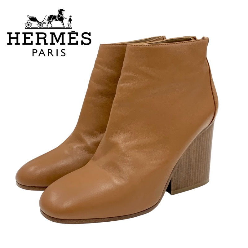 Hermes HERMES Boots, Short Boots, Shoes, Leather, Brown, Back Zip