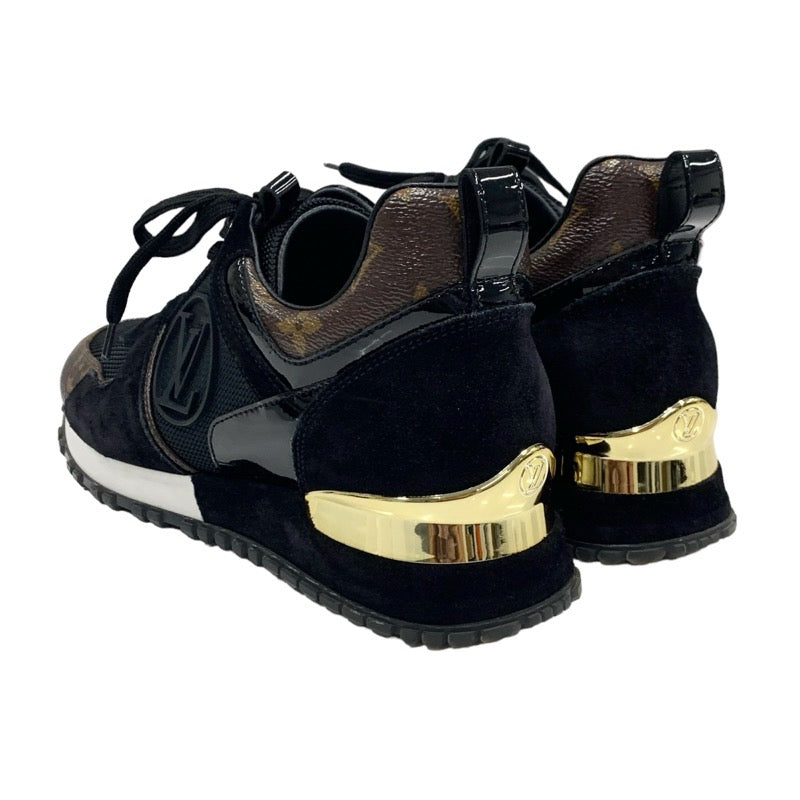 ルイヴィトン LOUIS VUITTON ランアウェイライン モノグラム スニーカー 靴 シューズ ファブリック スエード レザー ブラック ブラウン ゴールド LVロゴ インヒール