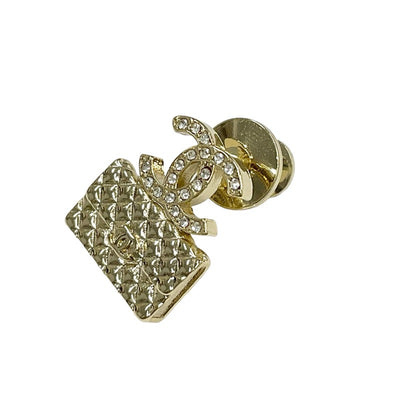 Chanel CHANEL Brooch Corsage Gold Pin Brooch Coco Mark Matelasse Bag Rhinestone