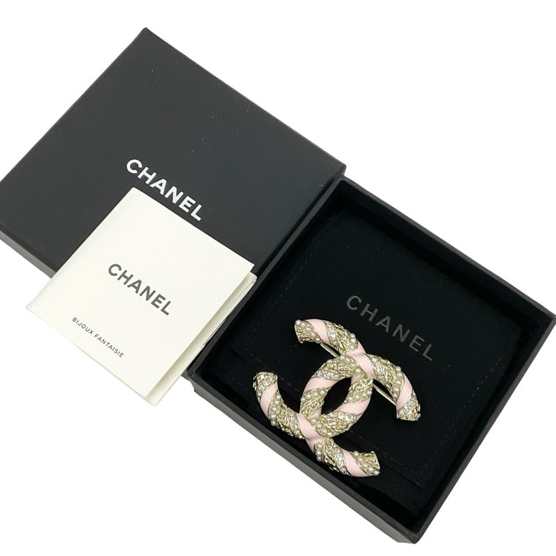 Chanel CHANEL Brooch Corsage Gold Pink Coco Mark Rhinestone Pearl