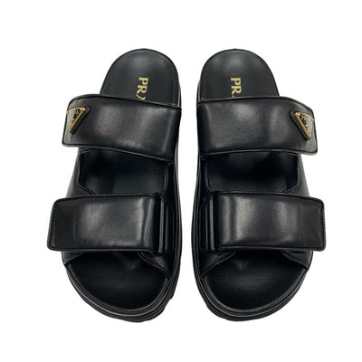 PRADA Sandals, Shoes, Leather, Black, Unused, Sliding Sandals, Triangle Logo