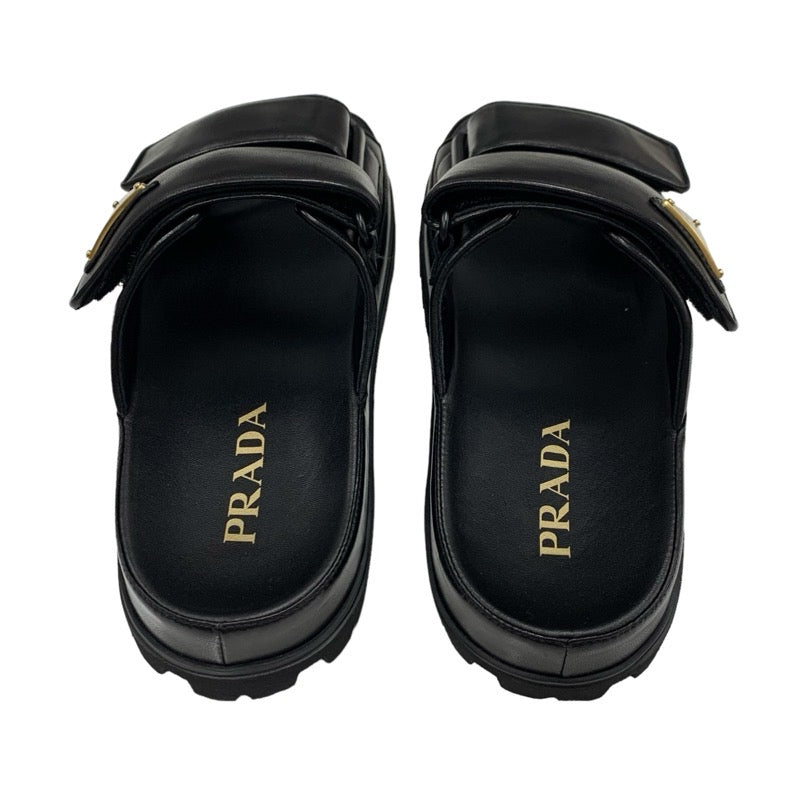 PRADA Sandals, Shoes, Leather, Black, Unused, Sliding Sandals, Triangle Logo