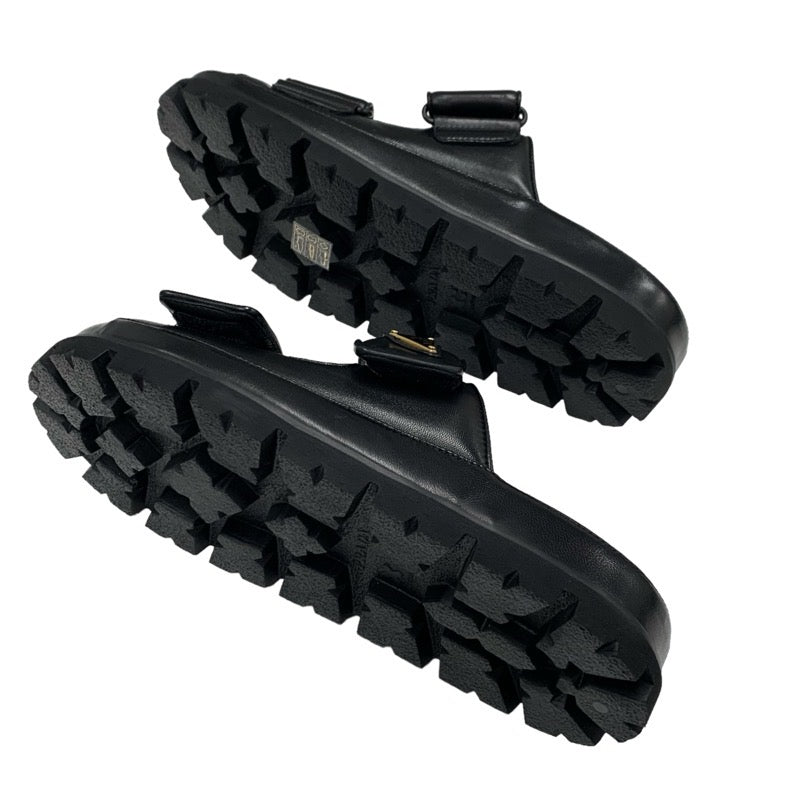PRADA Sandals, Shoes, Leather, Black, Unused, Sliding Sandals, Triangle Logo