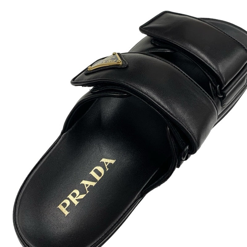 PRADA Sandals, Shoes, Leather, Black, Unused, Sliding Sandals, Triangle Logo