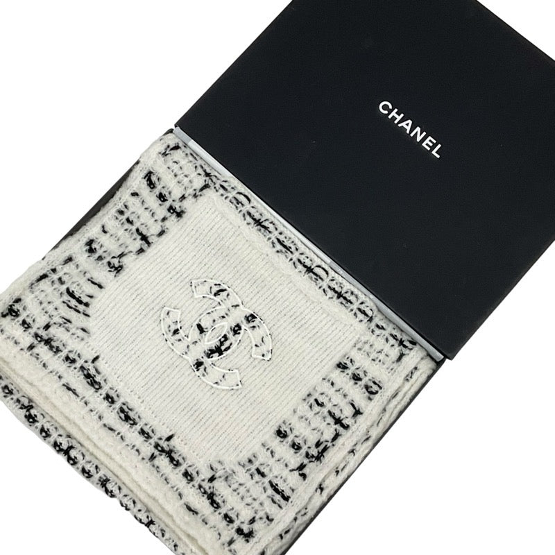 Chanel CHANEL scarf, white, black, coco mark, pocket scarf