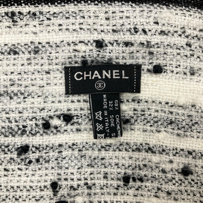 シャネル CHANEL マフラー ブラック ホワイト ココマーク ツイード チェック ショール