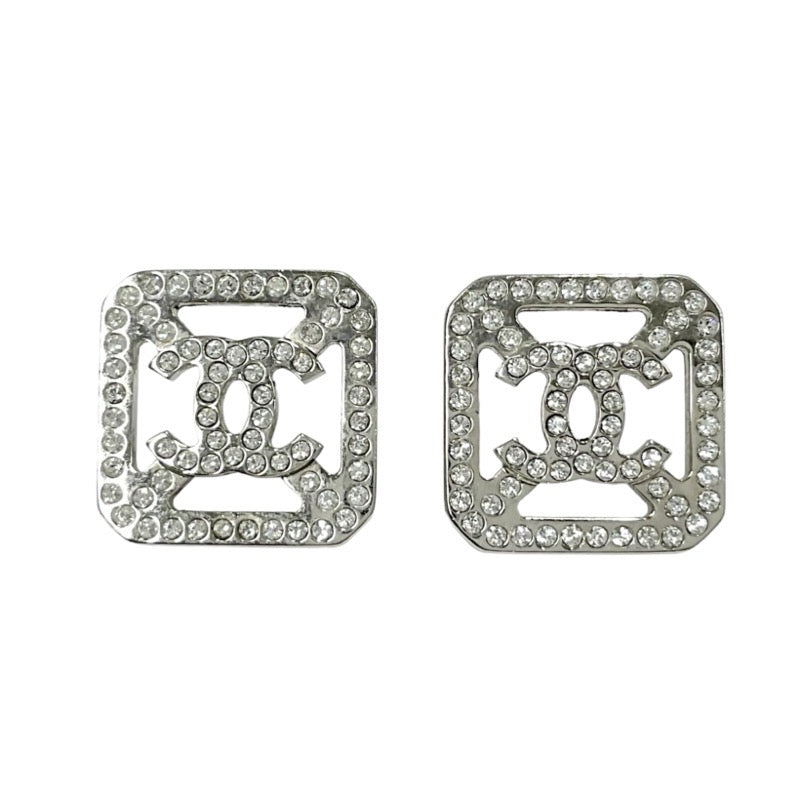 Chanel Earrings Silver Coco Mark Rhinestone