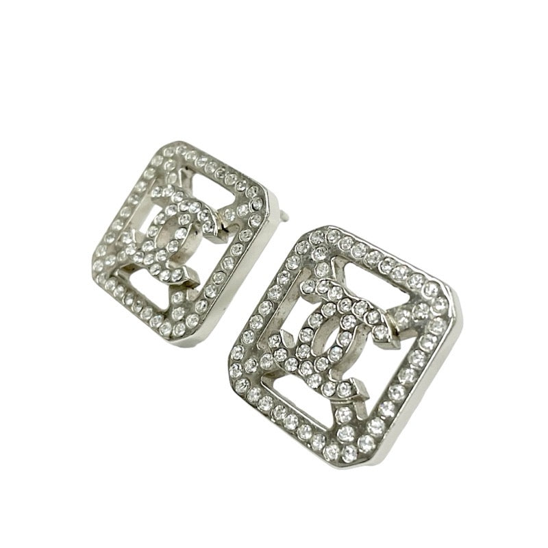 Chanel Earrings Silver Coco Mark Rhinestone