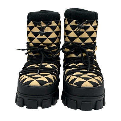 PRADA Boots, Short Boots, Shoes, Nylon, Black, Beige, Apre, Triangle Logo, Snow Boots, Boa, Unisex