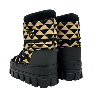 PRADA Boots, Short Boots, Shoes, Nylon, Black, Beige, Apre, Triangle Logo, Snow Boots, Boa, Unisex