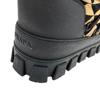 PRADA Boots, Short Boots, Shoes, Nylon, Black, Beige, Apre, Triangle Logo, Snow Boots, Boa, Unisex