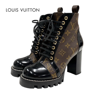 LOUIS VUITTON Star Trail Line Monogram Boots Short Boots Shoes Leather Brown Black Ankle Boots Lace-up