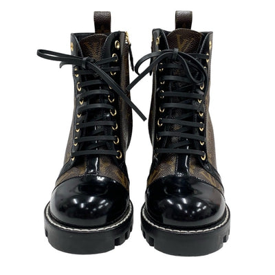 LOUIS VUITTON Star Trail Line Monogram Boots Short Boots Shoes Leather Brown Black Ankle Boots Lace-up