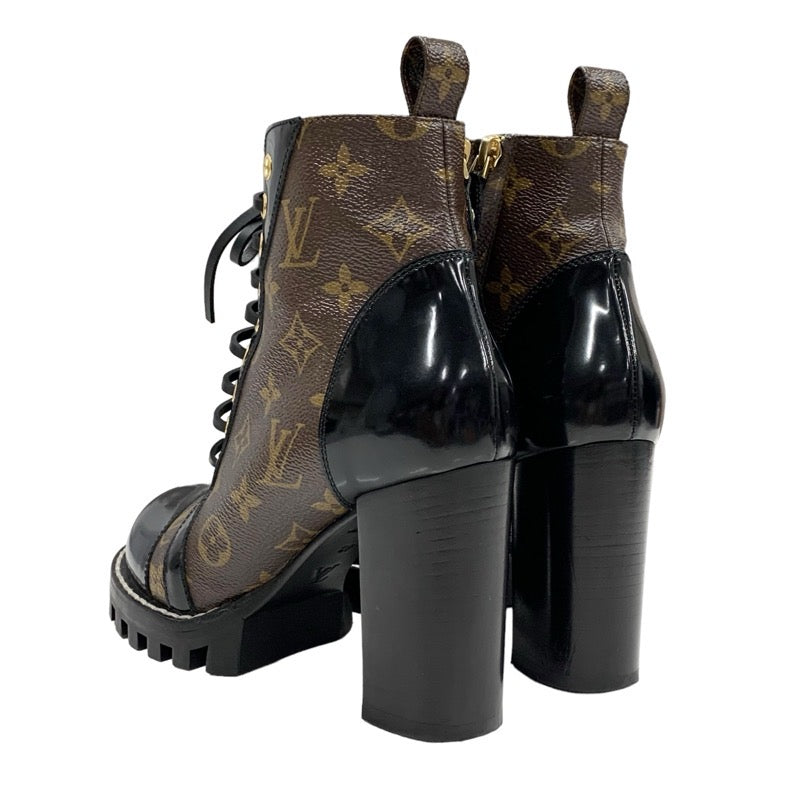 LOUIS VUITTON Star Trail Line Monogram Boots Short Boots Shoes Leather Brown Black Ankle Boots Lace-up