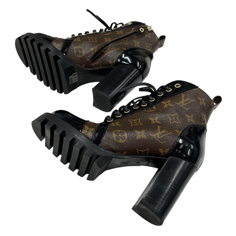 LOUIS VUITTON Star Trail Line Monogram Boots Short Boots Shoes Leather Brown Black Ankle Boots Lace-up