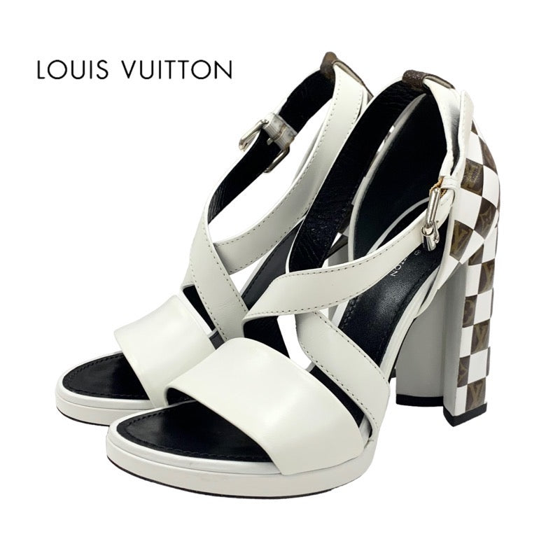 LOUIS VUITTON Matchmaking Line Monogram Sandals Shoes Shoes Leather White Brown Damier Cross Strap