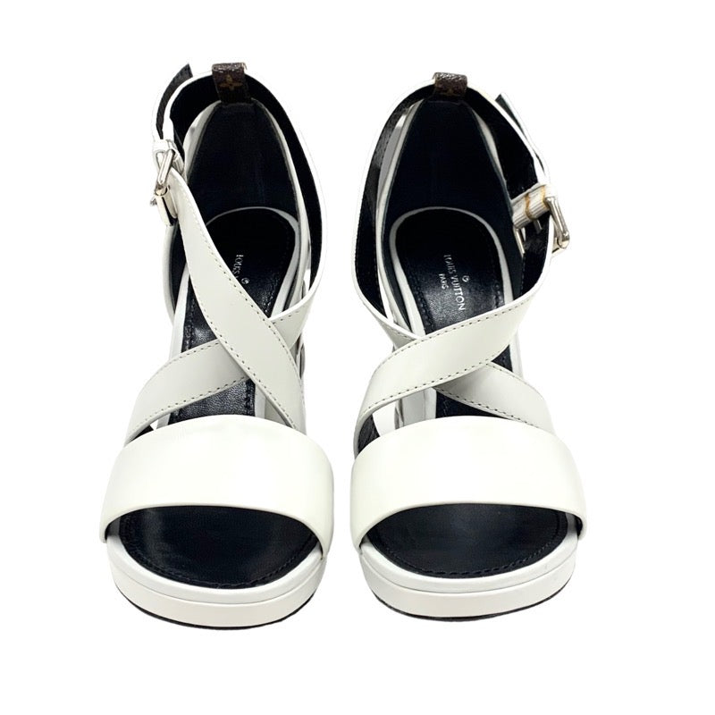 LOUIS VUITTON Matchmaking Line Monogram Sandals Shoes Shoes Leather White Brown Damier Cross Strap