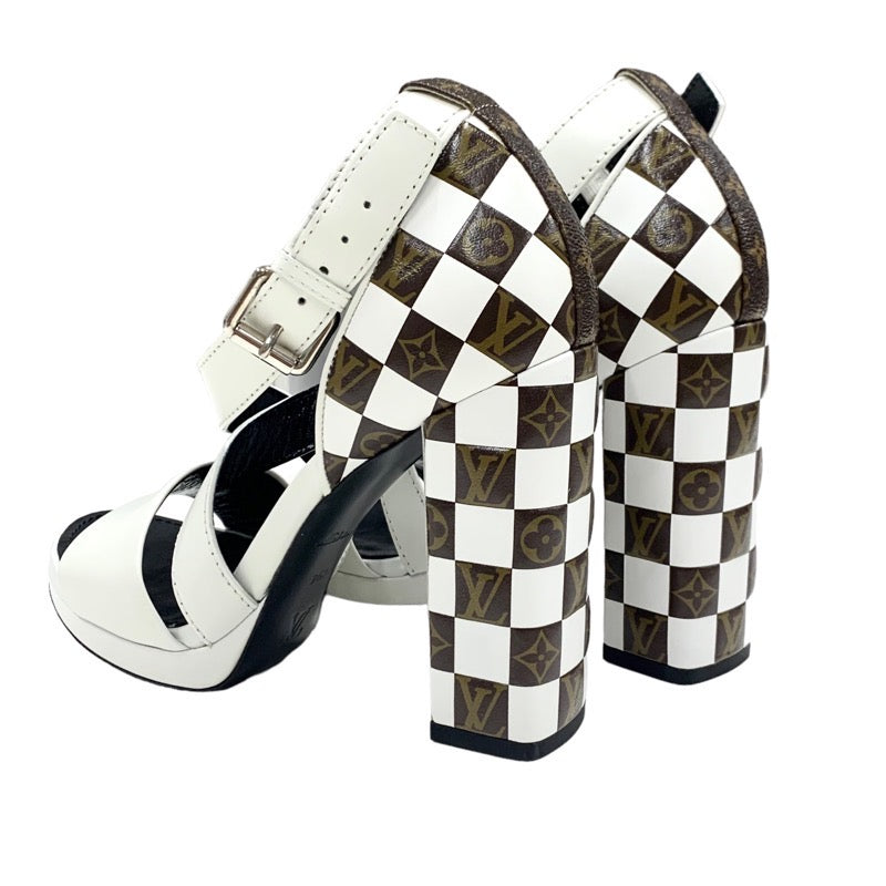 LOUIS VUITTON Matchmaking Line Monogram Sandals Shoes Shoes Leather White Brown Damier Cross Strap