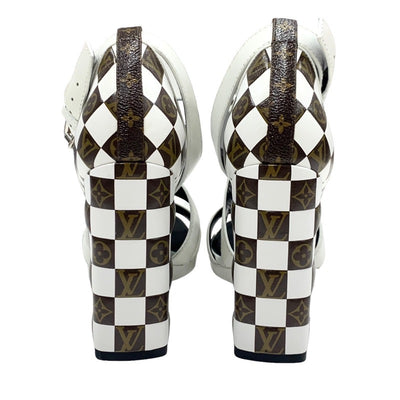 LOUIS VUITTON Matchmaking Line Monogram Sandals Shoes Shoes Leather White Brown Damier Cross Strap