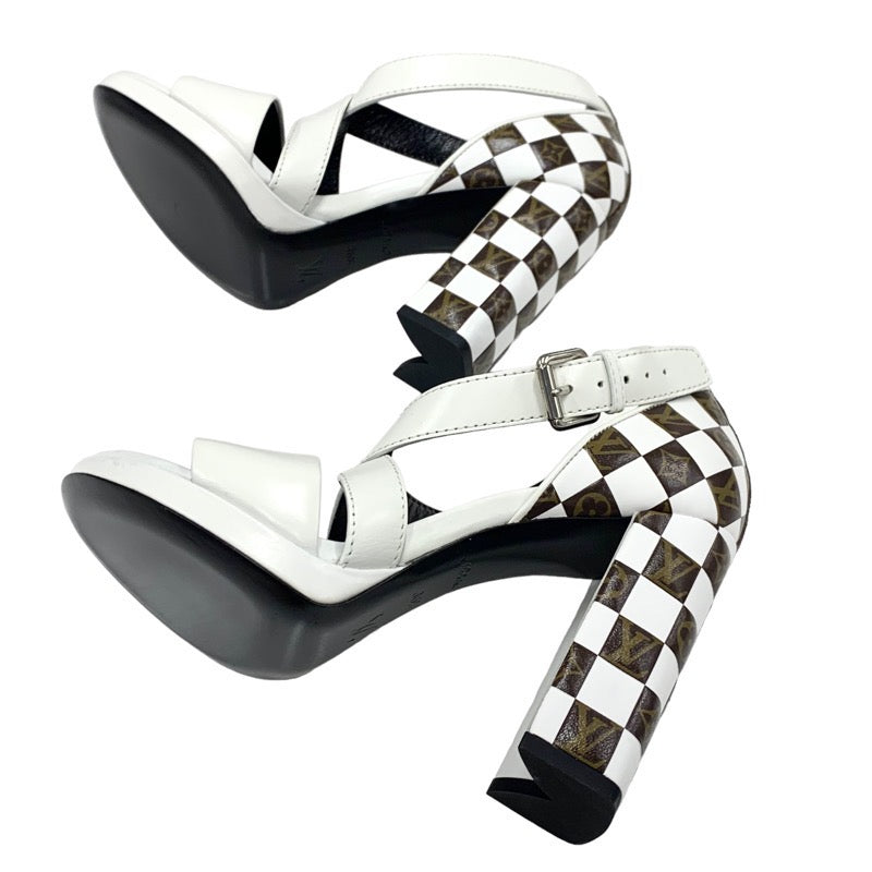 LOUIS VUITTON Matchmaking Line Monogram Sandals Shoes Shoes Leather White Brown Damier Cross Strap