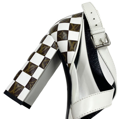 LOUIS VUITTON Matchmaking Line Monogram Sandals Shoes Shoes Leather White Brown Damier Cross Strap