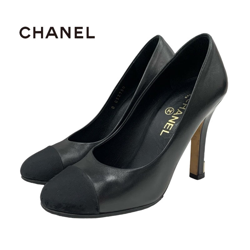 Chanel CHANEL Pumps, Shoes, Leather Fabric, Black, Gold, Pearl, Coco Mark