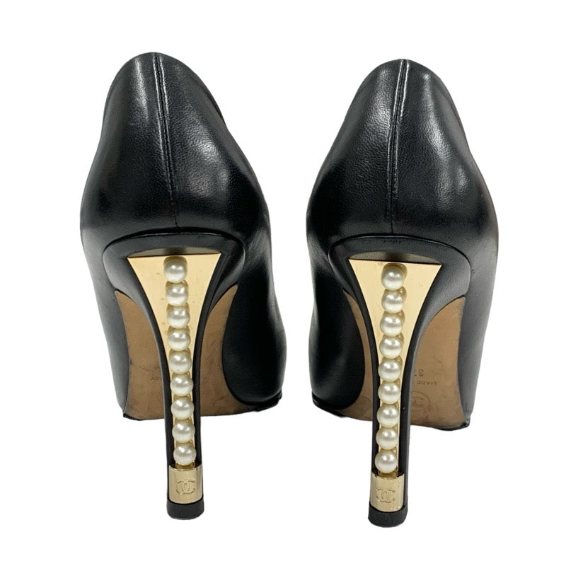 Chanel CHANEL Pumps, Shoes, Leather Fabric, Black, Gold, Pearl, Coco Mark