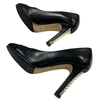 Chanel CHANEL Pumps, Shoes, Leather Fabric, Black, Gold, Pearl, Coco Mark