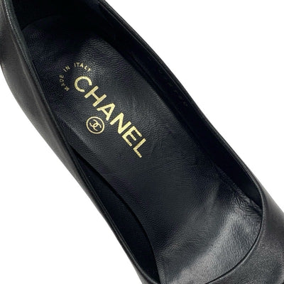 シャネル CHANEL パンプス 靴 シューズ レザー ファブリック ブラック 黒 ゴールド パール ココマーク