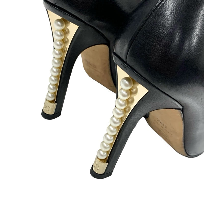 Chanel CHANEL Pumps, Shoes, Leather Fabric, Black, Gold, Pearl, Coco Mark